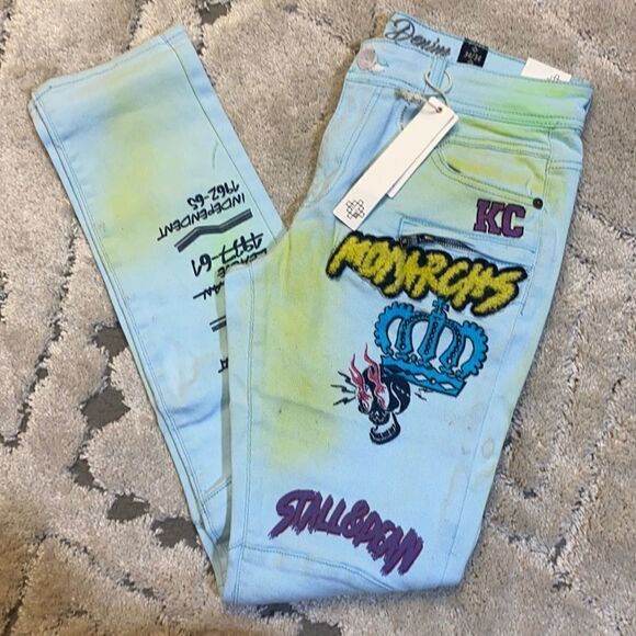 8 DSTRKT x STALL&DEAN - Jeans with Patches - Picture 1 of 8